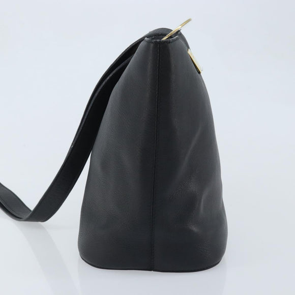 CELINE Circle Shoulder Bag Leather Black Gold Auth BAZ623A