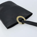CELINE Circle Shoulder Bag Leather Black Gold Auth BAZ623A-6