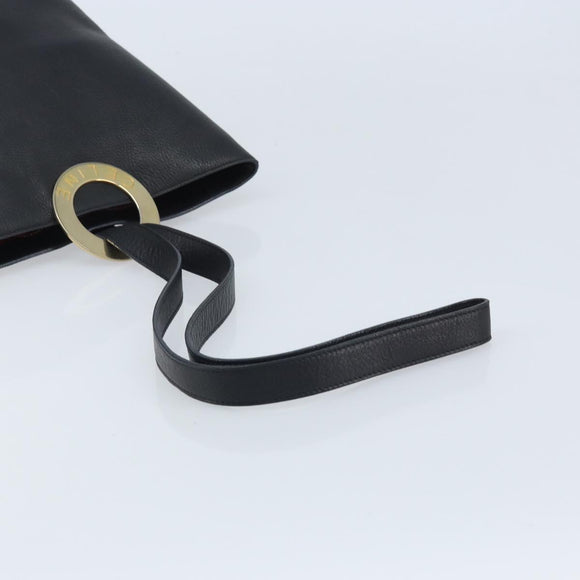 CELINE Circle Shoulder Bag Leather Black Gold Auth BAZ623A