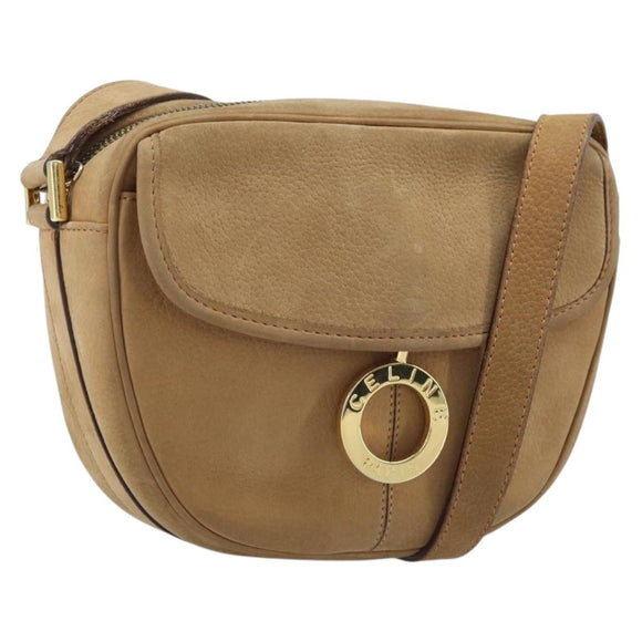 CELINE Shoulder Bag Leather Beige Gold Auth BAZ624A