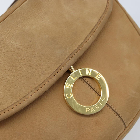 CELINE Shoulder Bag Leather Beige Gold Auth BAZ624A