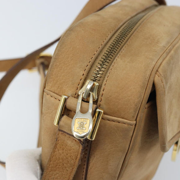 CELINE Shoulder Bag Leather Beige Gold Auth BAZ624A