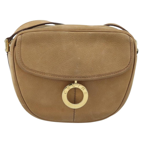 CELINE Shoulder Bag Leather Beige Gold Auth BAZ624A
