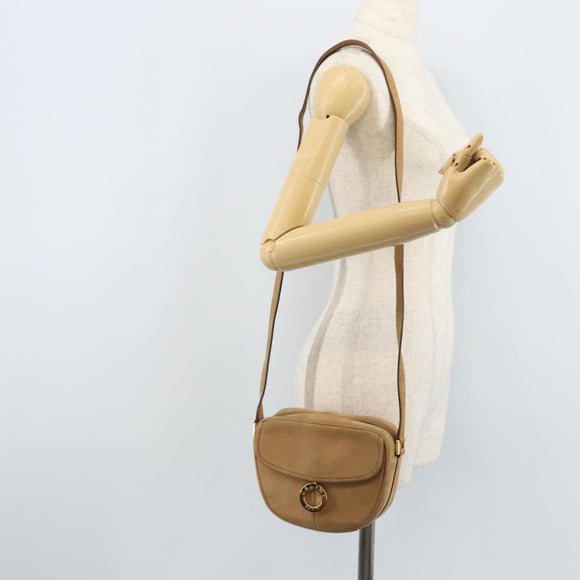 CELINE Shoulder Bag Leather Beige Gold Auth BAZ624A