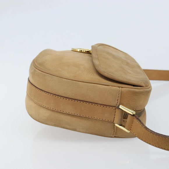 CELINE Shoulder Bag Leather Beige Gold Auth BAZ624A