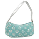CELINE Accessory Pouch Suede Light Blue Silver Auth BAZ625A-1