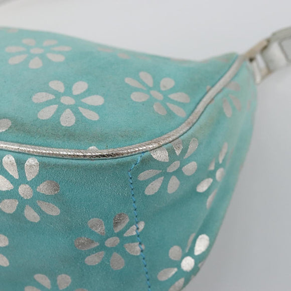 CELINE Accessory Pouch Suede Light Blue Silver Auth BAZ625A