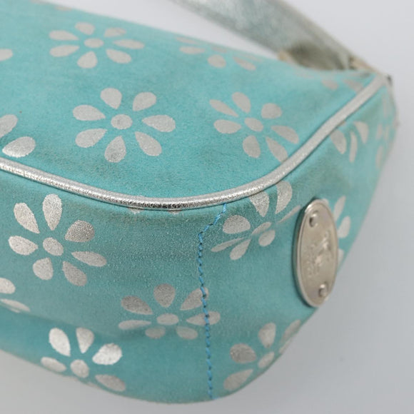 CELINE Accessory Pouch Suede Light Blue Silver Auth BAZ625A