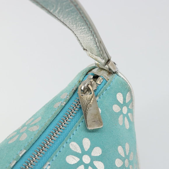CELINE Accessory Pouch Suede Light Blue Silver Auth BAZ625A