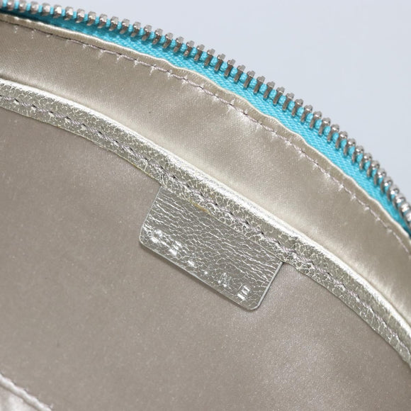 CELINE Accessory Pouch Suede Light Blue Silver Auth BAZ625A
