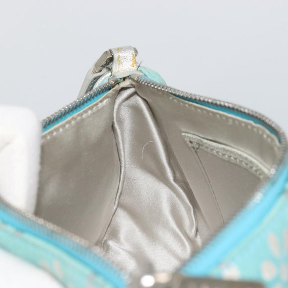 CELINE Accessory Pouch Suede Light Blue Silver Auth BAZ625A