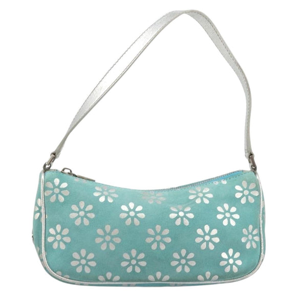 CELINE Accessory Pouch Suede Light Blue Silver Auth BAZ625A