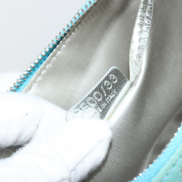 CELINE Accessory Pouch Suede Light Blue Silver Auth BAZ625A