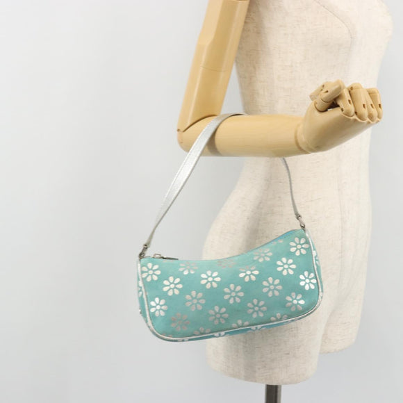 CELINE Accessory Pouch Suede Light Blue Silver Auth BAZ625A
