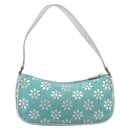 CELINE Accessory Pouch Suede Light Blue Silver Auth BAZ625A-2
