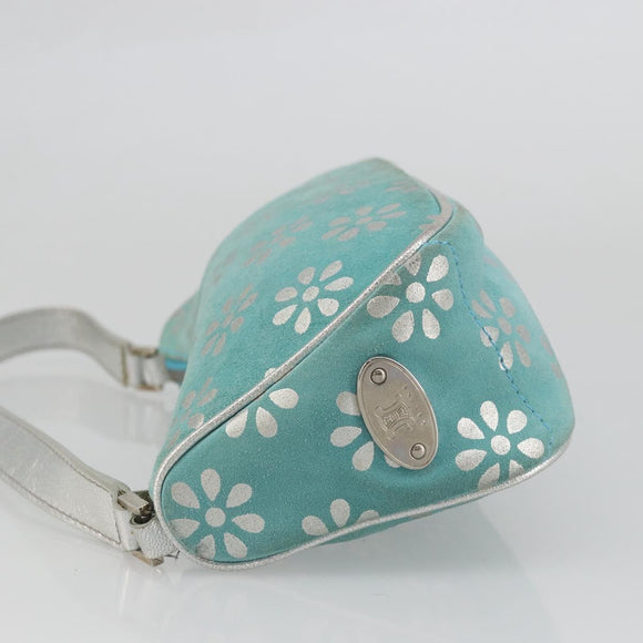 CELINE Accessory Pouch Suede Light Blue Silver Auth BAZ625A