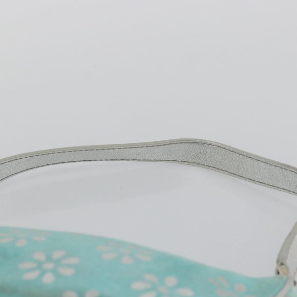CELINE Accessory Pouch Suede Light Blue Silver Auth BAZ625A
