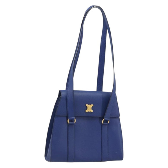 CELINE Shoulder Bag Leather Blue Gold Auth BAZ626A