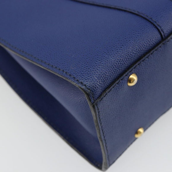 CELINE Shoulder Bag Leather Blue Gold Auth BAZ626A