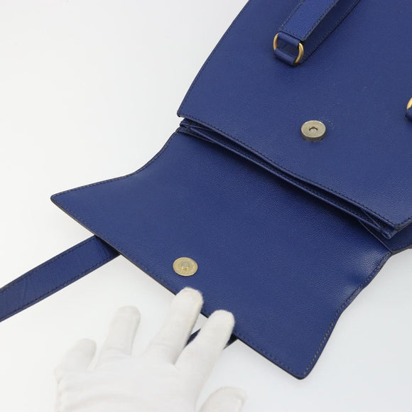 CELINE Shoulder Bag Leather Blue Gold Auth BAZ626A