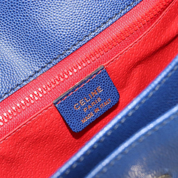 CELINE Shoulder Bag Leather Blue Gold Auth BAZ626A