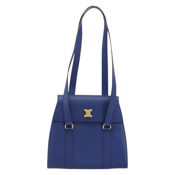 CELINE Shoulder Bag Leather Blue Gold Auth BAZ626A