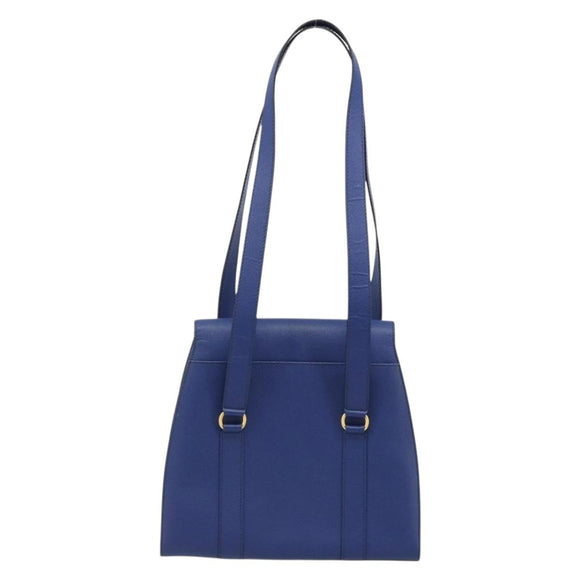 CELINE Shoulder Bag Leather Blue Gold Auth BAZ626A