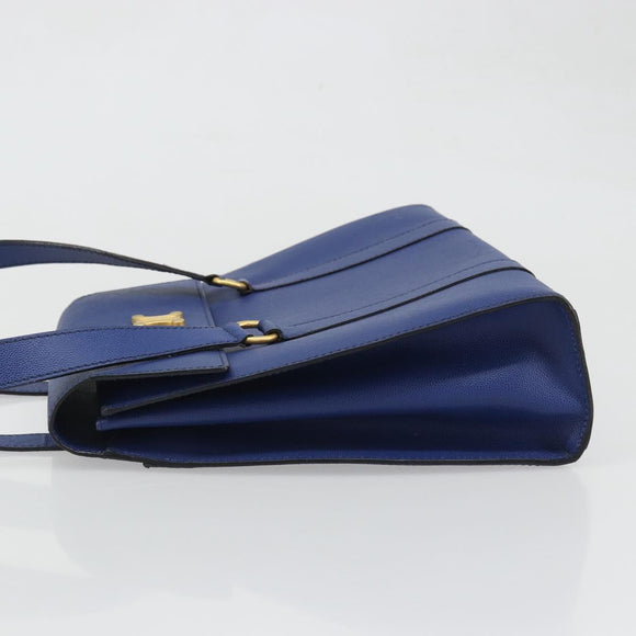 CELINE Shoulder Bag Leather Blue Gold Auth BAZ626A