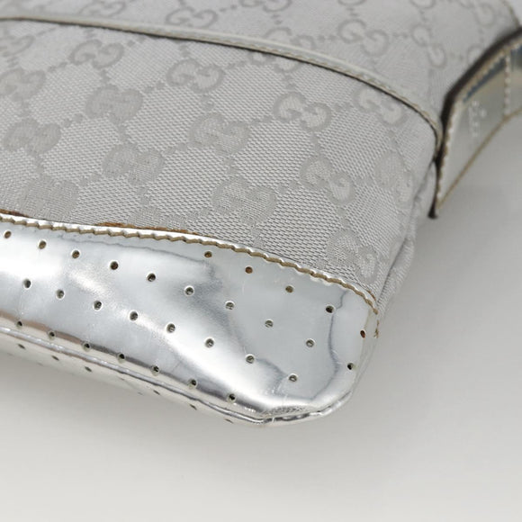 GUCCI GG Canvas Shoulder Bag Silver 147671 Auth BAZ628A