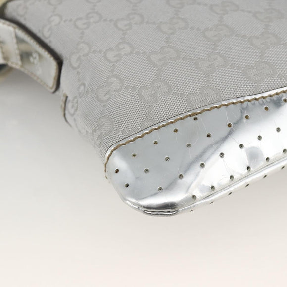 GUCCI GG Canvas Shoulder Bag Silver 147671 Auth BAZ628A
