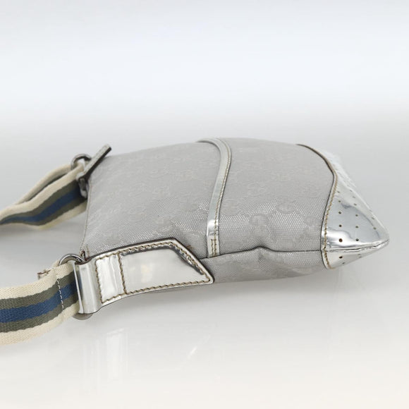 GUCCI GG Canvas Shoulder Bag Silver 147671 Auth BAZ628A