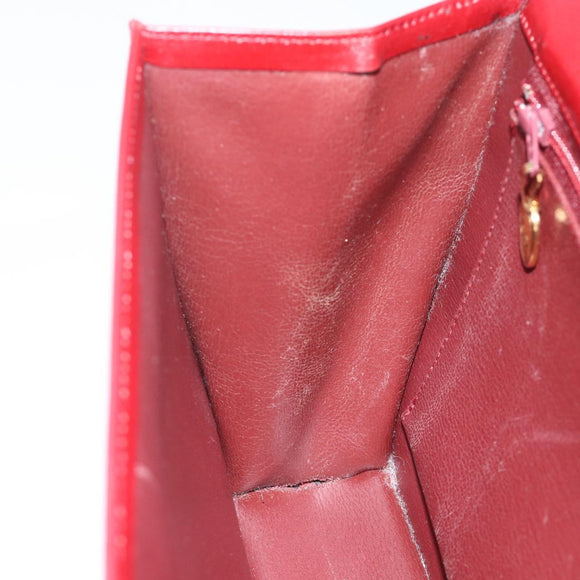 Christian Dior Shoulder Bag Leather Red Gold Auth BAZ634