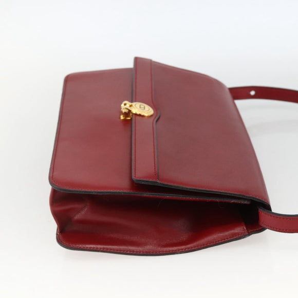 Christian Dior Shoulder Bag Leather Red Gold Auth BAZ634