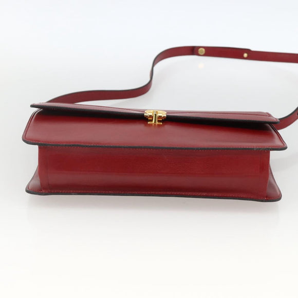 Christian Dior Shoulder Bag Leather Red Gold Auth BAZ634