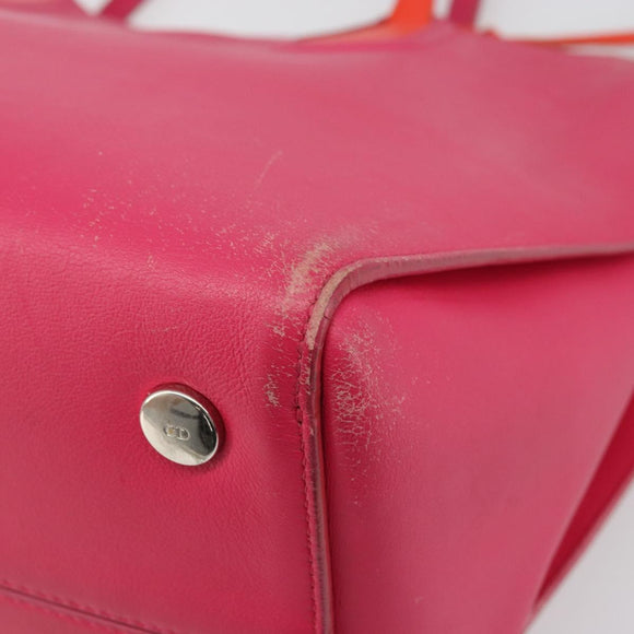 Christian Dior Tote Bag Leather Pink Silver Auth BAZ635A