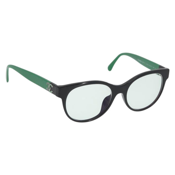 CHANEL COCO Mark Glasses plastic Green CC Auth BAZ663