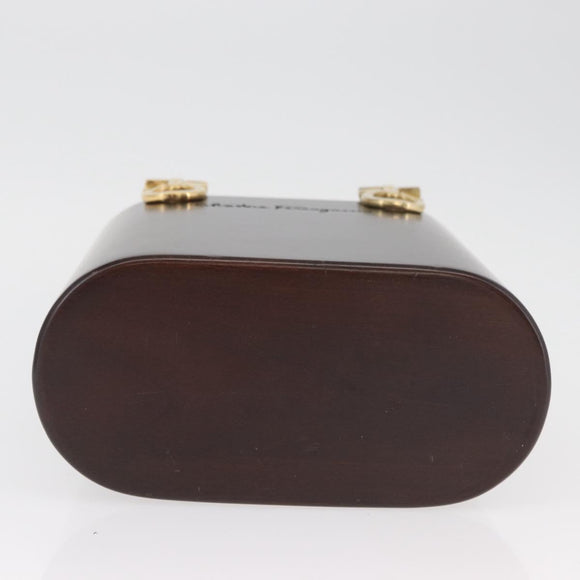 Salvatore Ferragamo Gancini Hand Bag Wood Brown Gold Auth BAZ667V