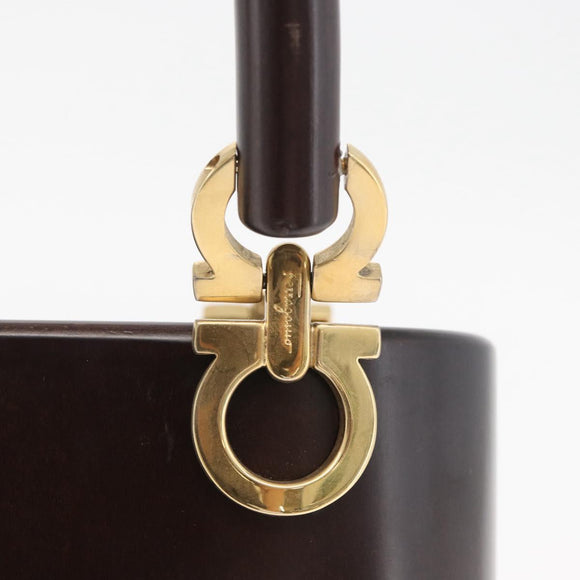 Salvatore Ferragamo Gancini Hand Bag Wood Brown Gold Auth BAZ667V