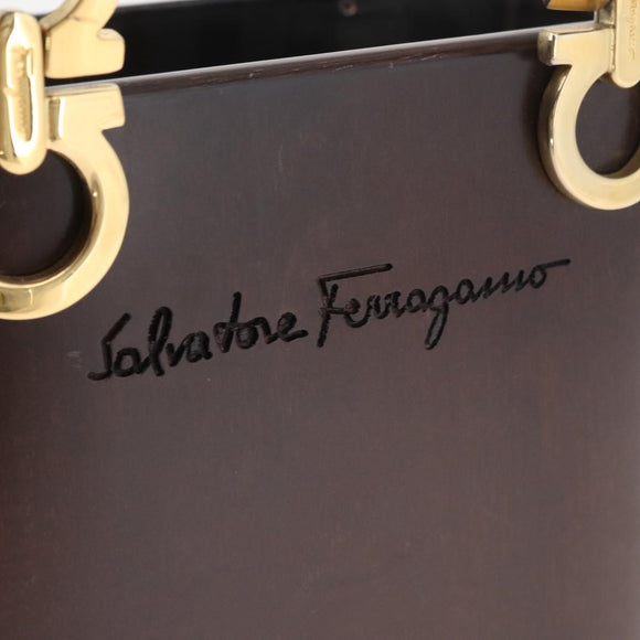 Salvatore Ferragamo Gancini Hand Bag Wood Brown Gold Auth BAZ667V