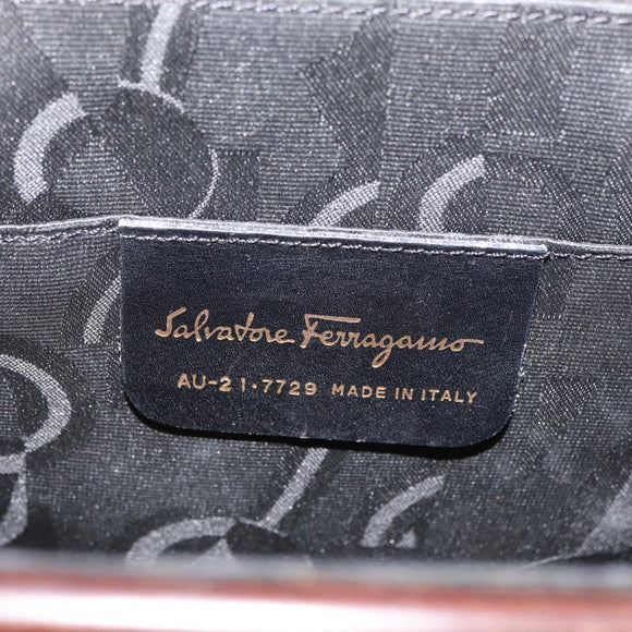 Salvatore Ferragamo Gancini Hand Bag Wood Brown Gold Auth BAZ667V
