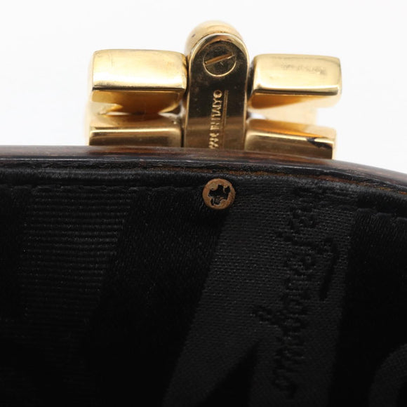 Salvatore Ferragamo Gancini Hand Bag Wood Brown Gold Auth BAZ667V