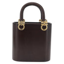 Salvatore Ferragamo Gancini Hand Bag Wood Brown Gold Auth BAZ667V-2