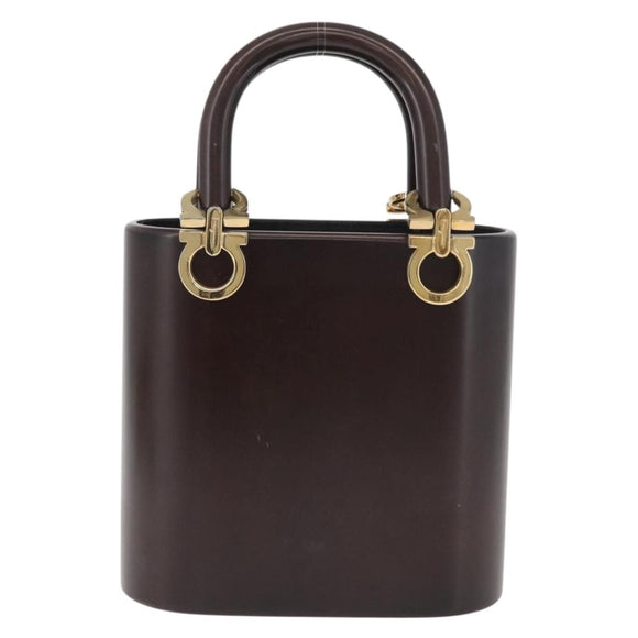 Salvatore Ferragamo Gancini Hand Bag Wood Brown Gold Auth BAZ667V