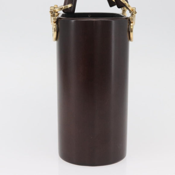 Salvatore Ferragamo Gancini Hand Bag Wood Brown Gold Auth BAZ667V