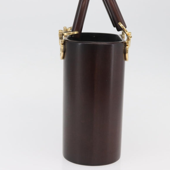 Salvatore Ferragamo Gancini Hand Bag Wood Brown Gold Auth BAZ667V
