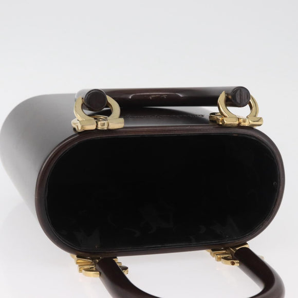Salvatore Ferragamo Gancini Hand Bag Wood Brown Gold Auth BAZ667V