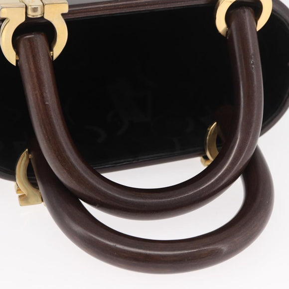 Salvatore Ferragamo Gancini Hand Bag Wood Brown Gold Auth BAZ667V