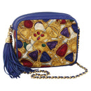 CHANEL Matelasse Chain Shoulder Bag Satin Blue Gold CC Auth BAZ668V-1