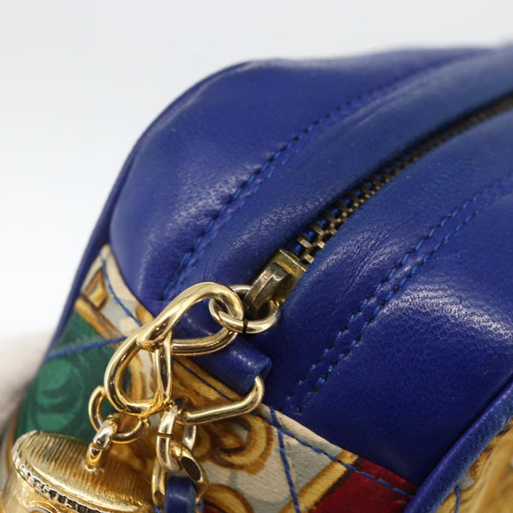 CHANEL Matelasse Chain Shoulder Bag Satin Blue Gold CC Auth BAZ668V