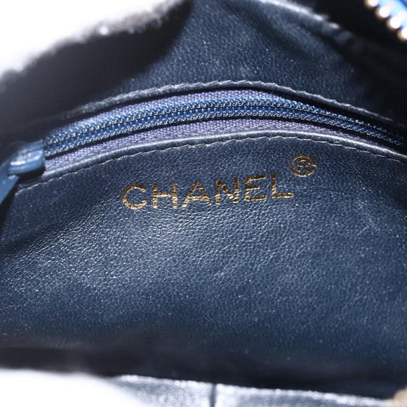 CHANEL Matelasse Chain Shoulder Bag Satin Blue Gold CC Auth BAZ668V